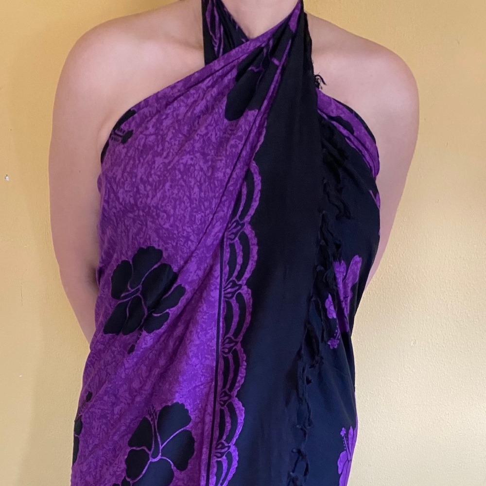 Purple strong with black hibiscus flowers